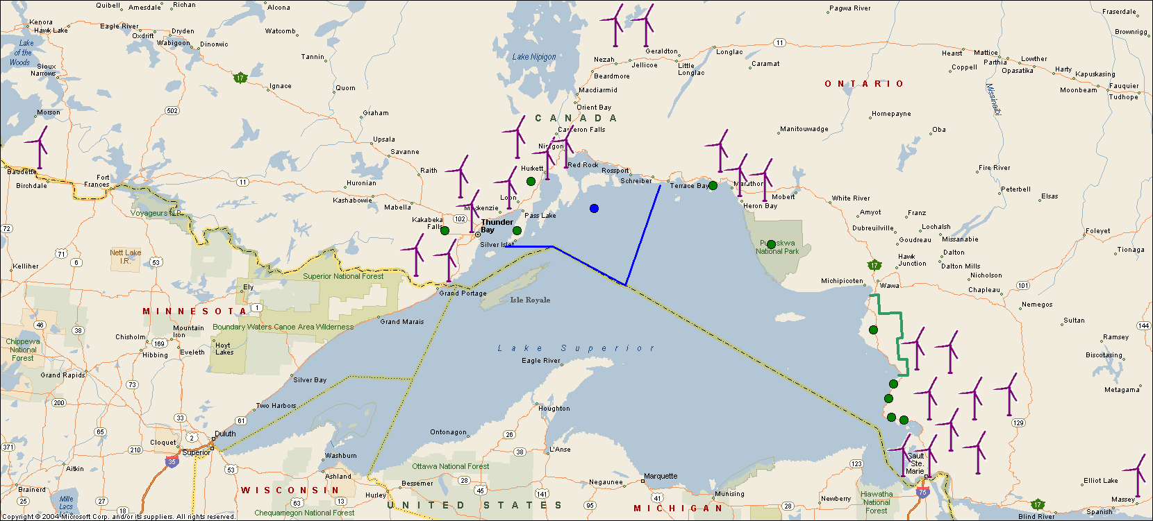 Interactive map of Wind projects on Lake Superior